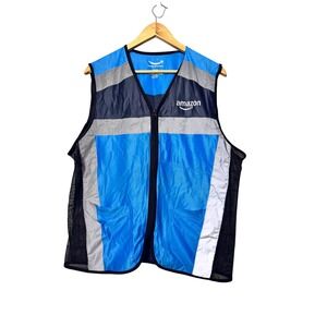 Amazon Employee Safety Vest Blue Reflective High Vis Delivery Warehouse Zip XL